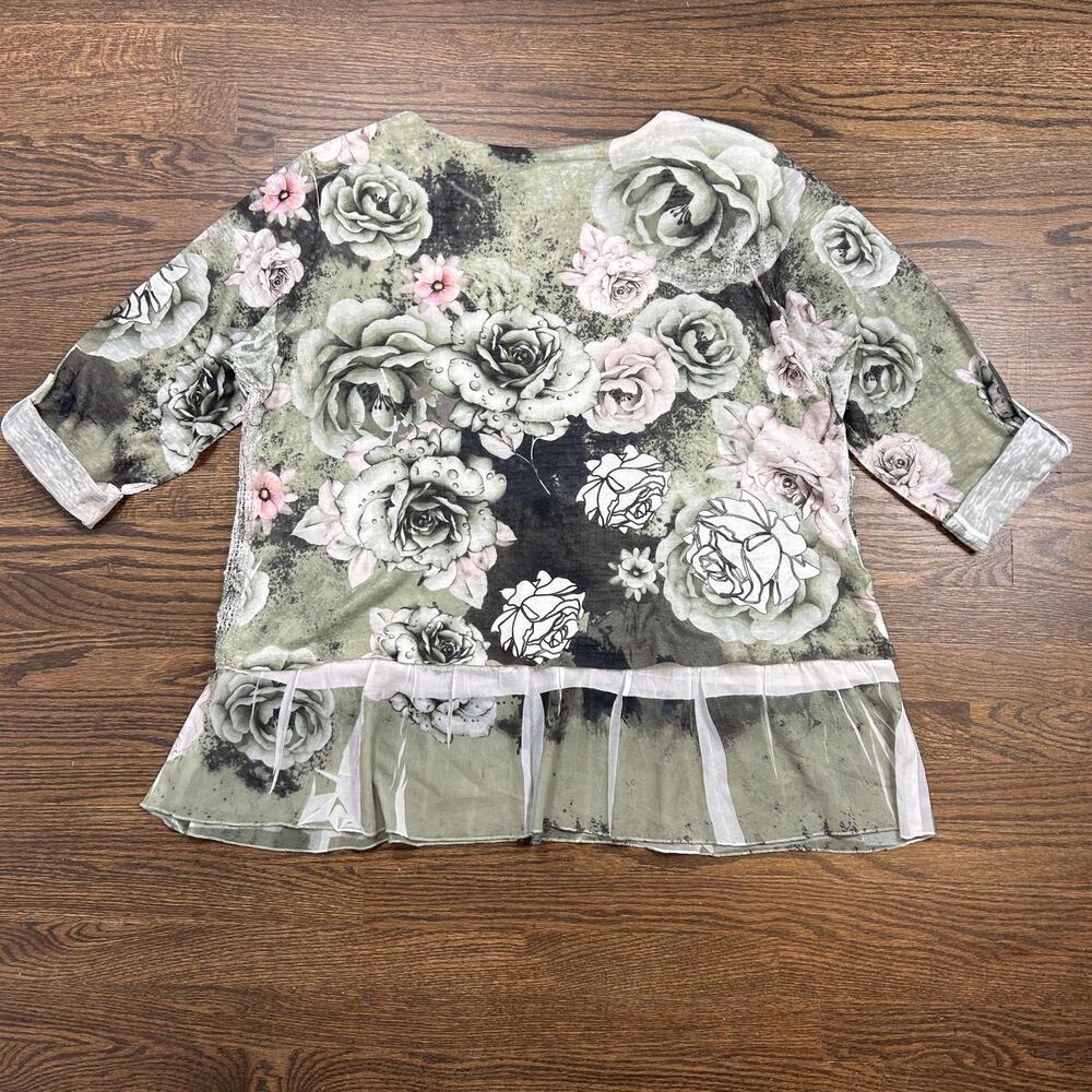 Ali Miles Tunic Blouse Womens 1X Multicolor Floral Ruffle‎ Hem Knit 3/4 Sleeve - Picture 9 of 9